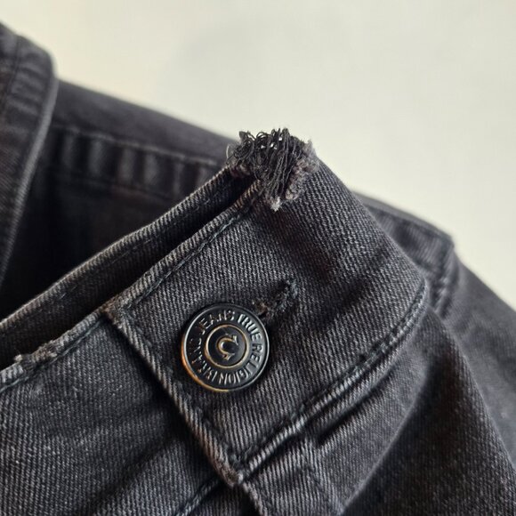 True Religion Jacket Mens Large Black Denim Trucker Casual Rocker Grunge Stretch - Picture 7 of 11